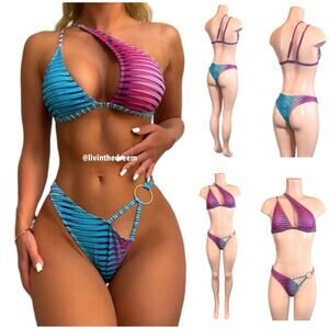 Boutique Vibrant Striped Bikini Large Set $49